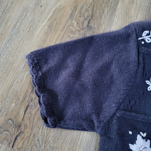 Worthington Vintage Knit Sweater Top M Petite Pearl Collar Granny Embroidered - Picture 8 of 10